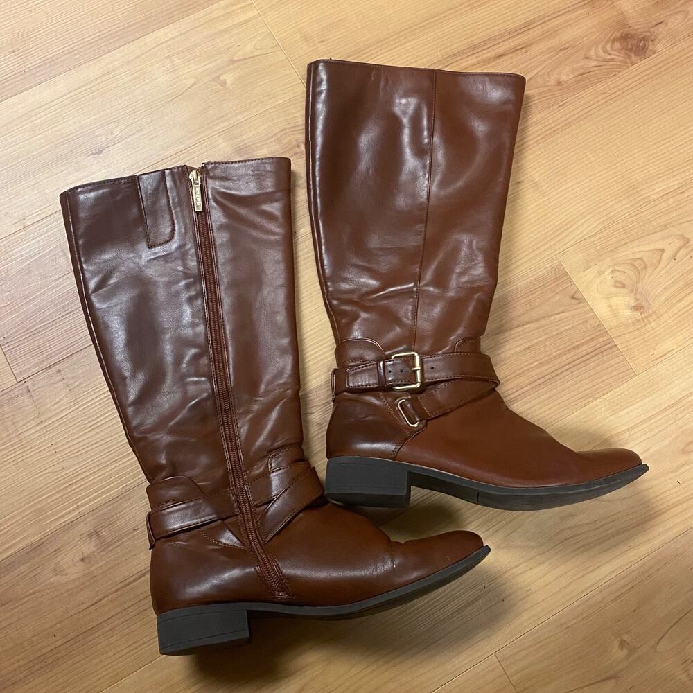 Nine West Womens SANTINO3 Brown Faux Leather Knee High Riding Boots Sz 6.5W